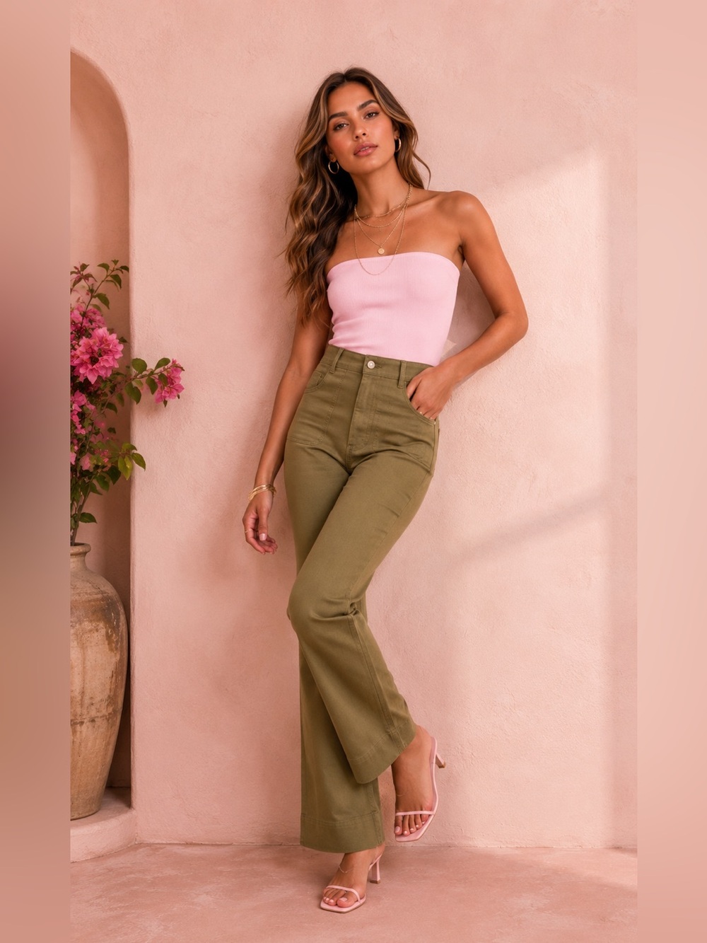 BAGATELLE High-Rise Olive Green Wide-Leg Pants Size 8